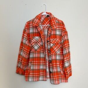 SHEIN Vibrant Orange Plaid Shirt